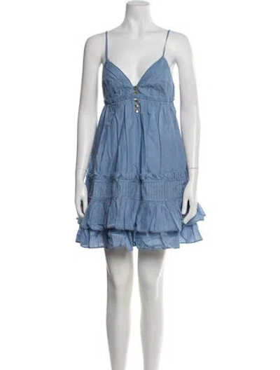 Pre-owned Aje Square Neckline Mini Dress In Blue