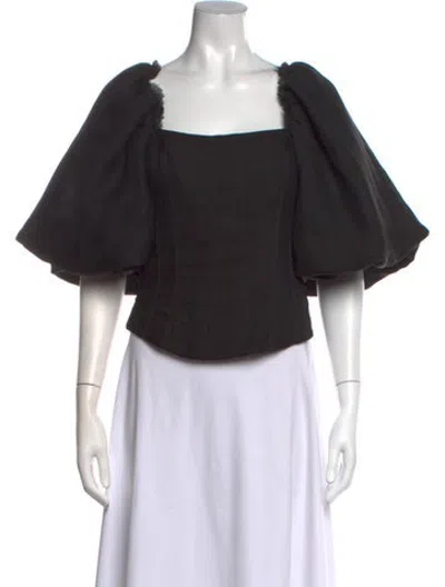 Pre-owned Aje Square Neckline Short Sleeve Blouse In Black