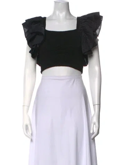 Pre-owned Aje Square Neckline Short Sleeve Crop Top In Black