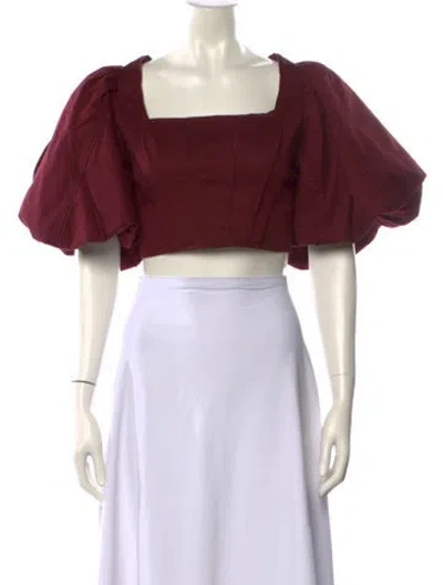 Pre-owned Aje Square Neckline Short Sleeve Crop Top In Burgundy