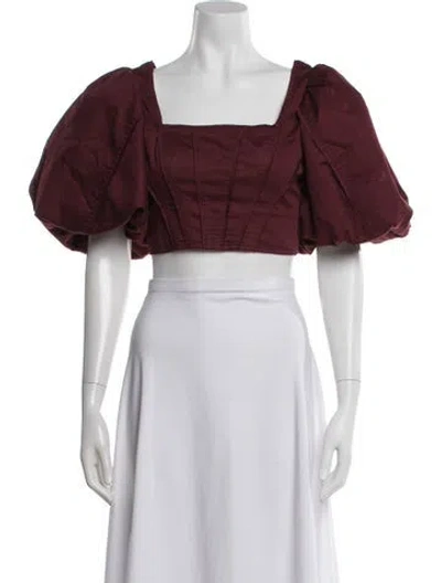 Pre-owned Aje Square Neckline Short Sleeve Crop Top In Burgundy