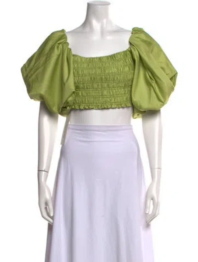 Pre-owned Aje Square Neckline Short Sleeve Crop Top In Green
