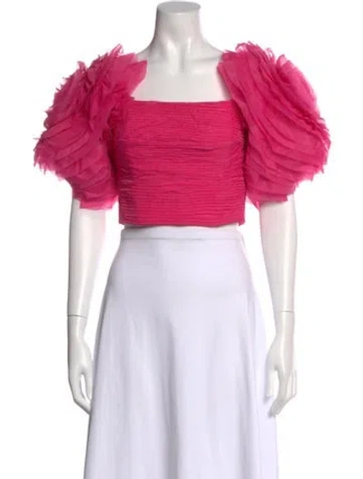 Pre-owned Aje Square Neckline Short Sleeve Crop Top In Pink