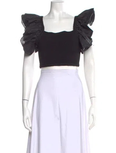 Pre-owned Aje Square Neckline Short Sleeve Crop Top W/ Tags In Black