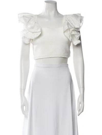 Pre-owned Aje Square Neckline Short Sleeve Crop Top In White
