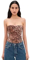 Aje Sunbeam Strapless Ruched Leopard-print Cotton-poplin Top In Brown