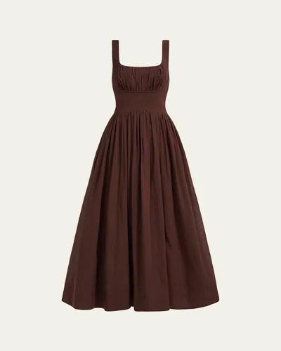 Aje Sunny Gathered Poplin Maxi Dress In Brown