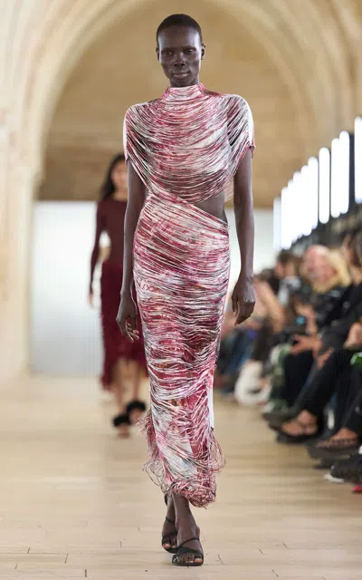 Aje Tasmin Fringe Midi Dress In Pink