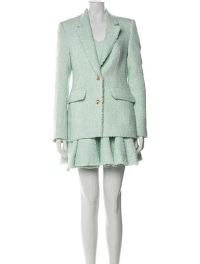 Pre-owned Aje Tweed Pattern Raw-edge Trim Dress Set In Green