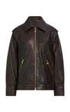 Aje Vexa Relaxed Leather Jacket In Brown