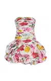 Aje Violette Strapless Ruched Floral-print Cotton Mini Dress