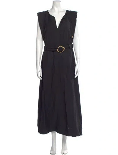 Pre-owned Aje V-neck Long Dress In Black