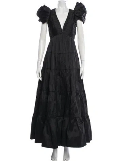Pre-owned Aje V-neck Long Dress In Black