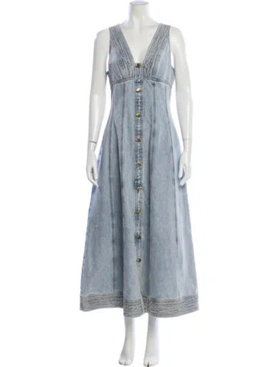 Pre-owned Aje V-neck Long Dress In Blue