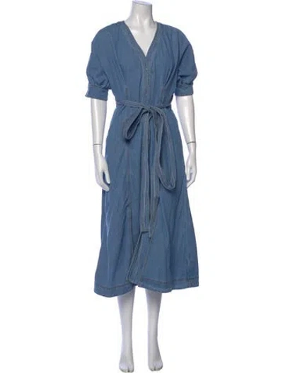 Pre-owned Aje V-neck Long Dress In Blue