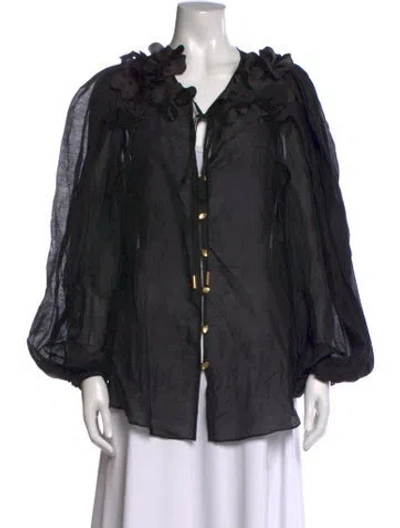 Pre-owned Aje V-neck Long Sleeve Blouse In Black