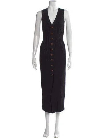 Pre-owned Aje V-neck Midi Length Dress In Black