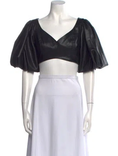 Pre-owned Aje V-neck Short Sleeve Crop Top In Black