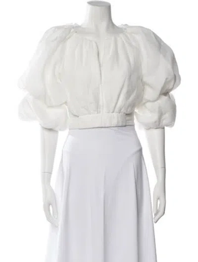 Pre-owned Aje V-neck Short Sleeve Crop Top In White