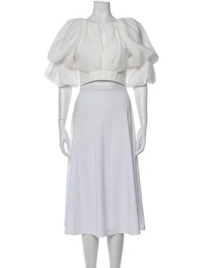 Pre-owned Aje V-neck Short Sleeve Crop Top In White