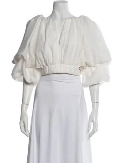 Pre-owned Aje V-neck Short Sleeve Crop Top In White