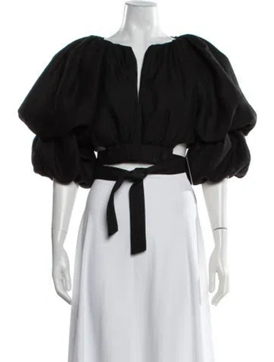 Pre-owned Aje V-neck Short Sleeve Top In Black
