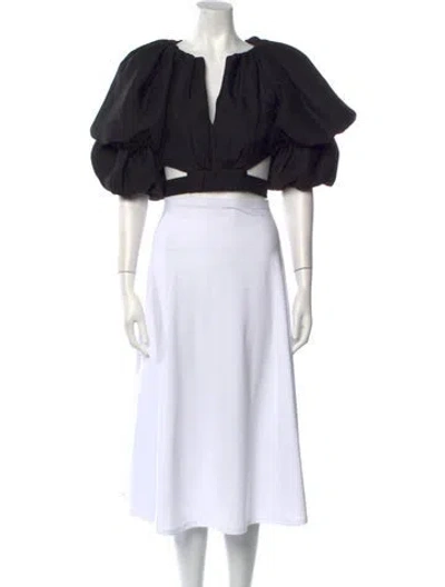 Pre-owned Aje V-neck Three-quarter Sleeve Crop Top In Black