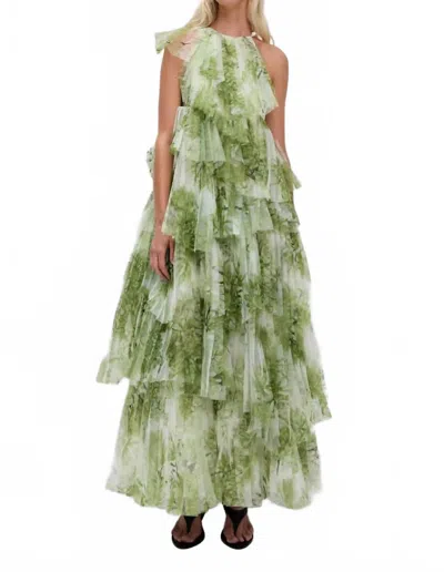 Aje Westlyn Ruffle Halter Neck Print Gown In Green