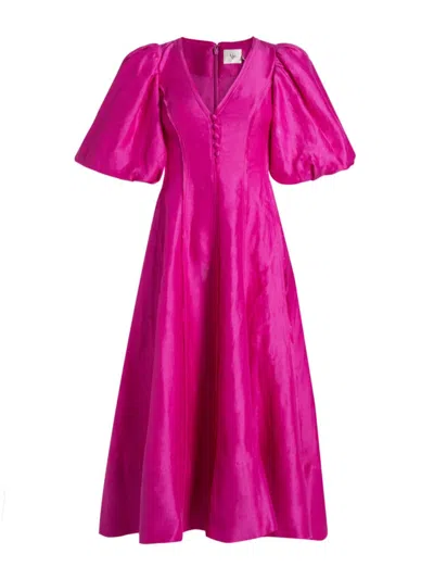 Aje Women's Dusk Linen-blend Puff-sleeve Midi-dress In Deep Magenta