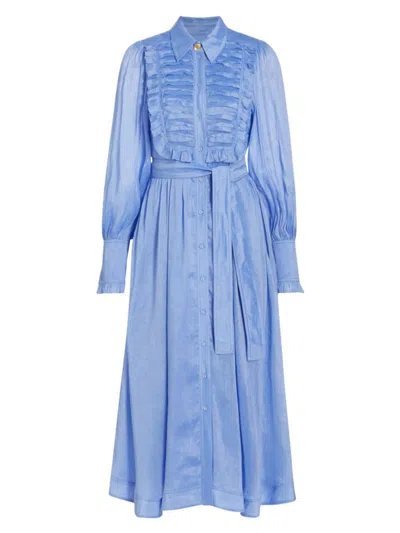 Aje Linen-blend Pleated Shirtdress In Mist Blue