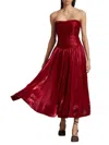 Aje Regent Strapless Linen-blend Midi Dress In Garnet Red