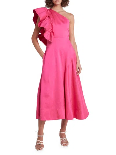 Aje Women's Sculptura Bonjour Asymmetric Linen Blend Midi Dress In Pink
