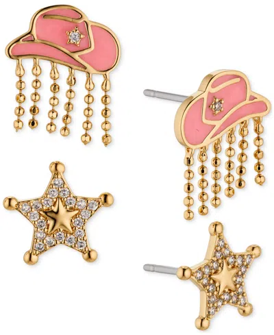Ajoa By Nadri 2-pc. Set Pave Cowboy Hat & Sheriff Star Stud Earrings In Gold