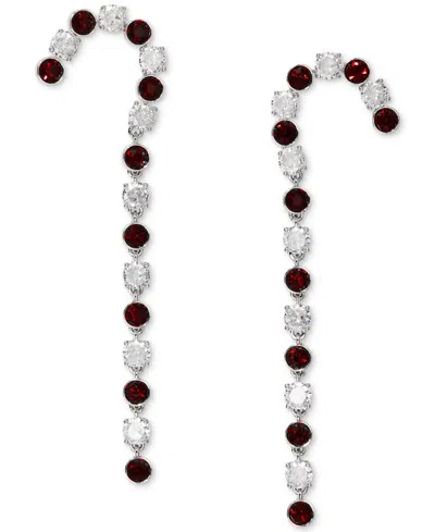 Ajoa By Nadri Silver-tone Crystal Stone Candy Cane Linear Earrings In Rhodium