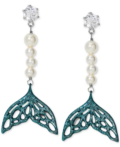 Ajoa By Nadri Silver-tone Cubic Zirconia & Imitation Pearl Mermaid Tail Drop Earrings In Blue