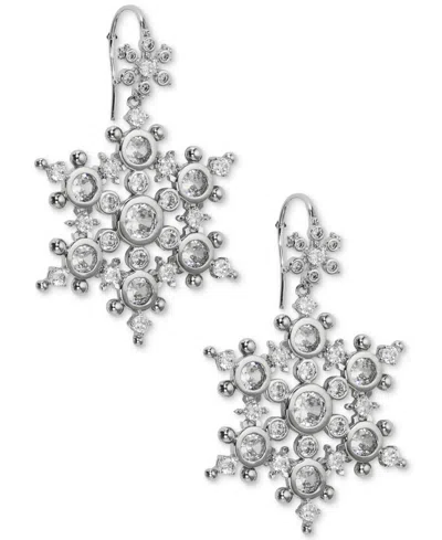 Ajoa By Nadri Silver-tone Cubic Zirconia Snowflake Drop Earrings In Rhodium