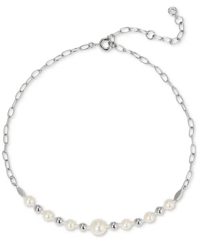 Ajoa By Nadri Silver-tone Imitation Pearl Ankle Bracelet In Rhodium