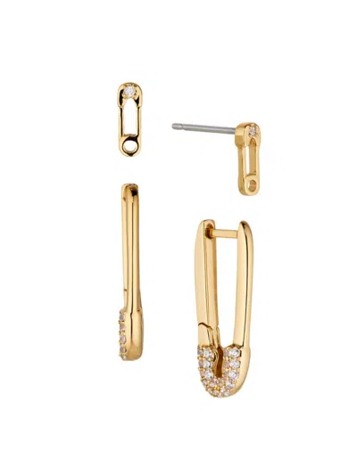 Ajoa By Nadri Women's Cheeky Set Of 2 18k Goldplated, Stainless Steel & Cubic Zirconia Safety Pin Earrings Set In Brass