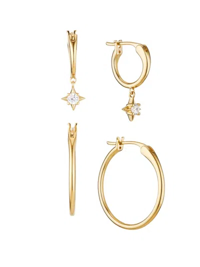 Ajoa By Nadri Women's Set Of 2 18k Goldplated & Cubic Zirconia Star Hoop Earrings In Brass