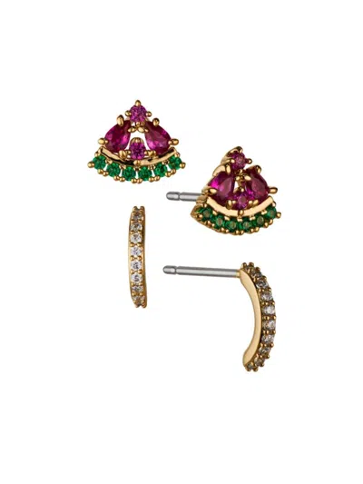 Ajoa By Nadri Women's Set Of 2 18k Goldplated & Multi Stone Watermelon Earring Set