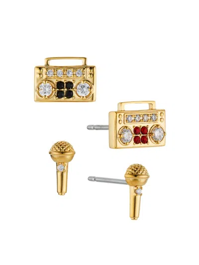 Ajoa By Nadri Women's Set Of 2 18k Goldplated, Crystal & Cubic Zirconia Karaoke Stud Earrings In Brass