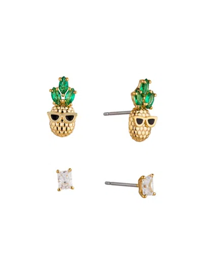 Ajoa By Nadri Women's Set Of 2 18k Goldplated, Cubic Zirconia & Nano Crystal Cool Pineapple Earrings In Brass
