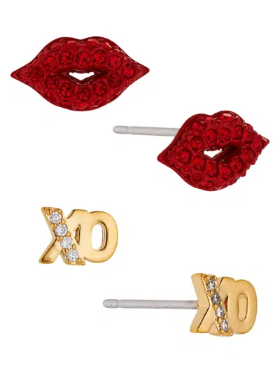 Ajoa By Nadri Women's Sugarush Set Of 2 Lips & Xo Earrings In Red