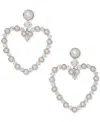 Ajoa Imitation Pearl & Cubic Zirconia Open Heart Drop Earrings In Rhodium