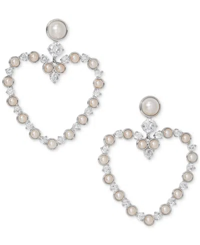Ajoa Imitation Pearl & Cubic Zirconia Open Heart Drop Earrings In Rhodium