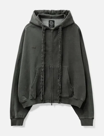 Ajobyajo Laced Multi-drawstring Zip-up Hoodie In Gray