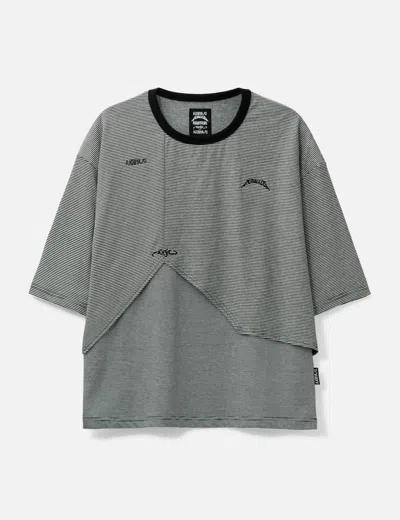 Ajobyajo Paneled Stripe Cropped T-shirt In Gray