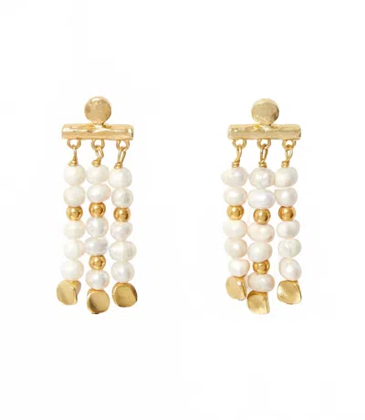 Ajs Design Studio Triple Pearl Strand Earrings In Gold