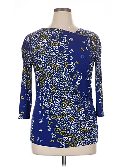 Pre-owned Ak Anne Klein 3/4 Sleeve Blouse In Blue