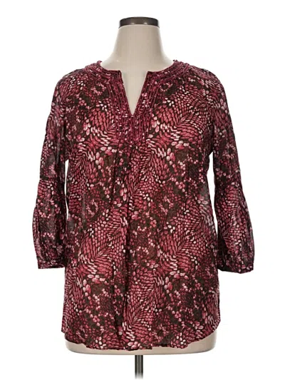 Pre-owned Ak Anne Klein 3/4 Sleeve Blouse In Burgundy